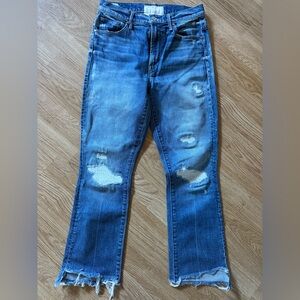 MOTHER Straight Leg Distressed Denim Jeans